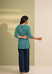 Leher Teal Cotton Short Kurti