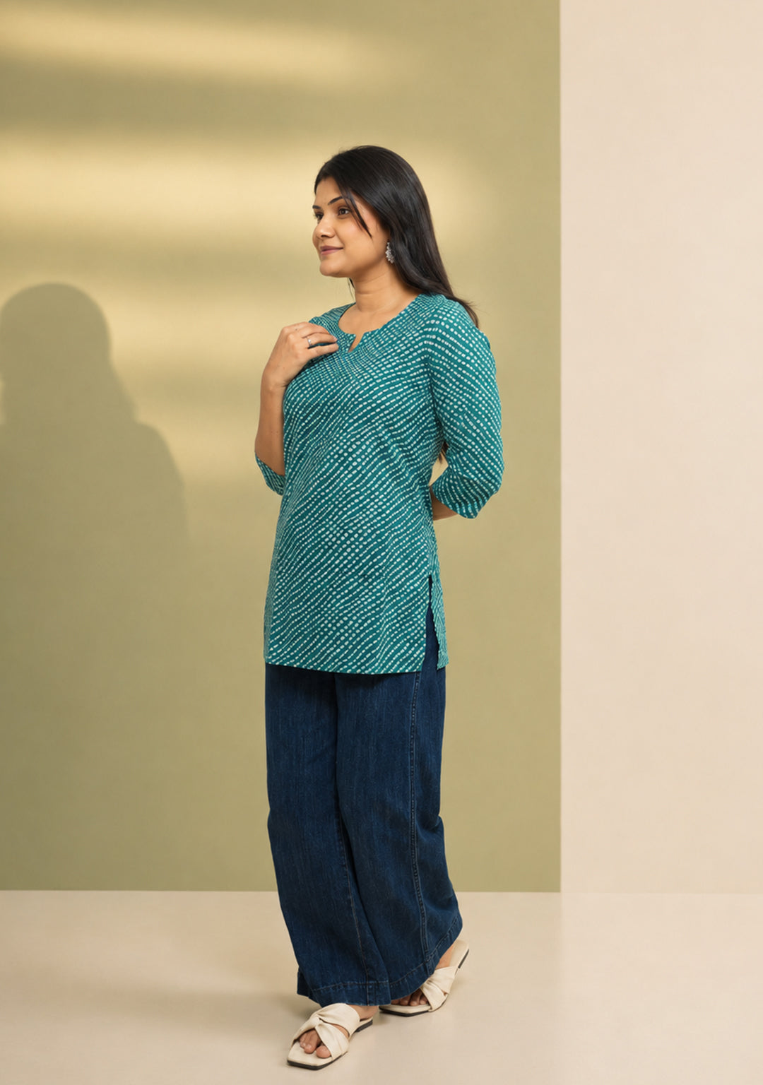 Leher Teal Cotton Short Kurti