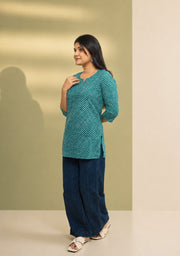 Leher Teal Cotton Short Kurti