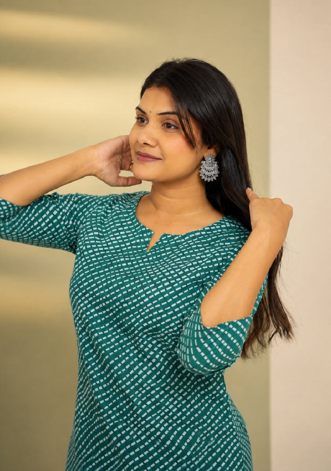 Leher Teal Cotton Short Kurti
