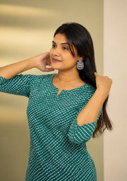 Leher Teal Cotton Short Kurti