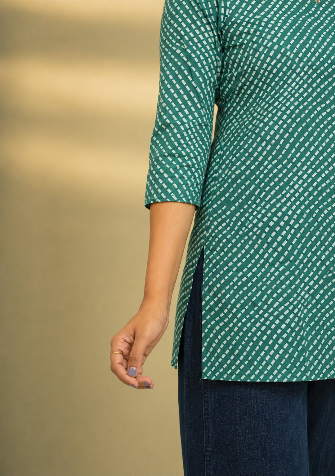 Leher Teal Cotton Short Kurti