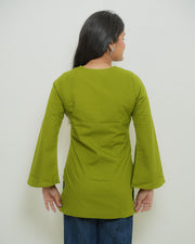 Rangini Olive Bell-Sleeve Cotton Short Kurti