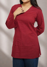Rangini Red Bell-Sleeve Cotton Short Kurti