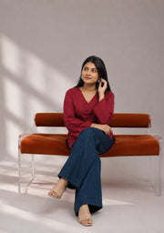 Rangini Red Bell-Sleeve Cotton Short Kurti