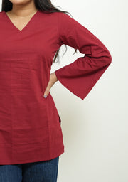 Rangini Red Bell-Sleeve Cotton Short Kurti