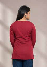 Rangini Red Bell-Sleeve Cotton Short Kurti