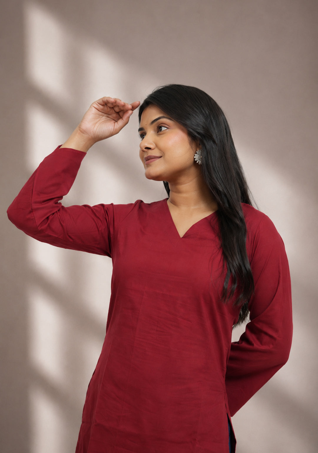 Rangini Red Bell-Sleeve Cotton Short Kurti