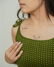Mehira Olive Tie-Shoulder Polka Dot Short Kurti