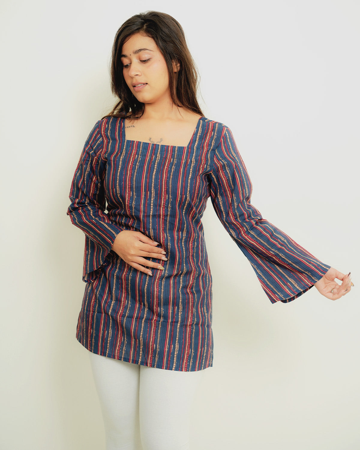 Neelrekha Lace-Up Cotton Short Kurti