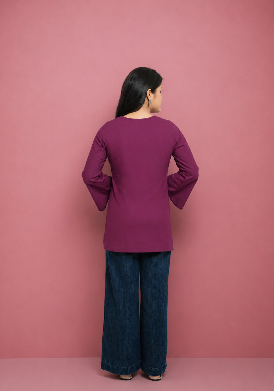 Rangini Magenta Bell-Sleeve Cotton Short Kurti