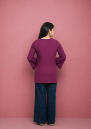 Rangini Magenta Bell-Sleeve Cotton Short Kurti