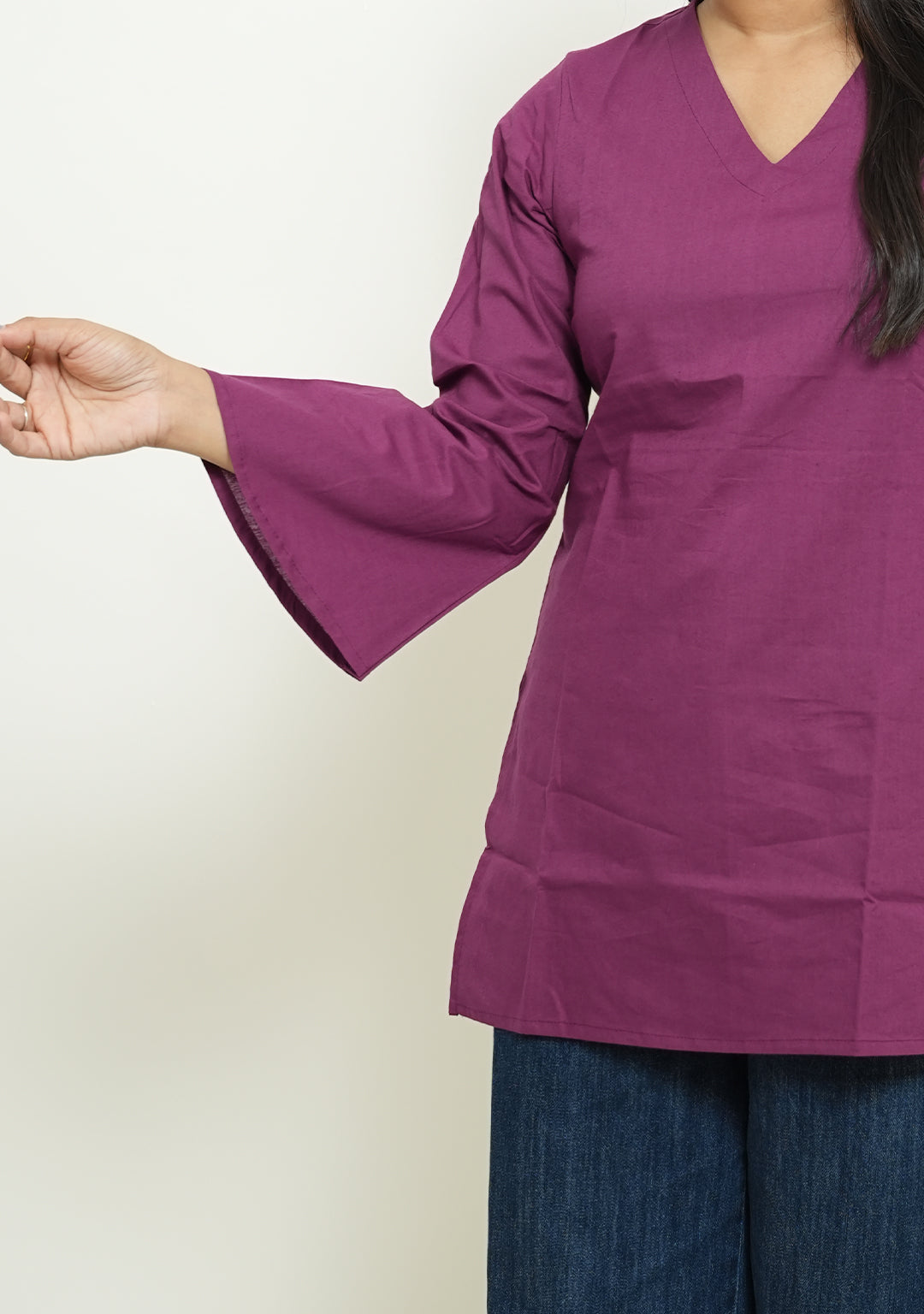 Rangini Magenta Bell-Sleeve Cotton Short Kurti