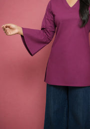 Rangini Magenta Bell-Sleeve Cotton Short Kurti