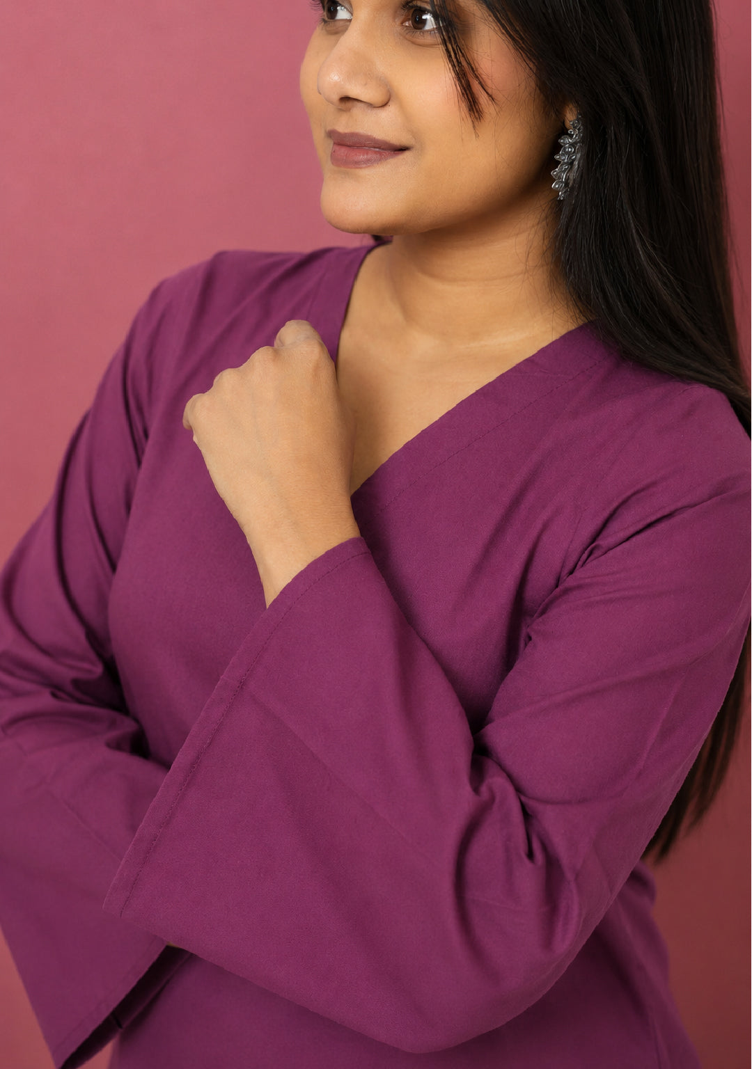 Rangini Magenta Bell-Sleeve Cotton Short Kurti