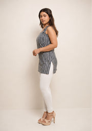 Mehira Indigo Printed Tie-Shoulder Short Kurti