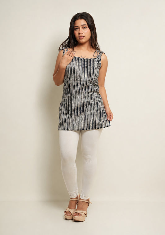 Mehira Indigo Printed Tie-Shoulder Short Kurti
