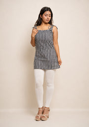 Mehira Indigo Printed Tie-Shoulder Short Kurti