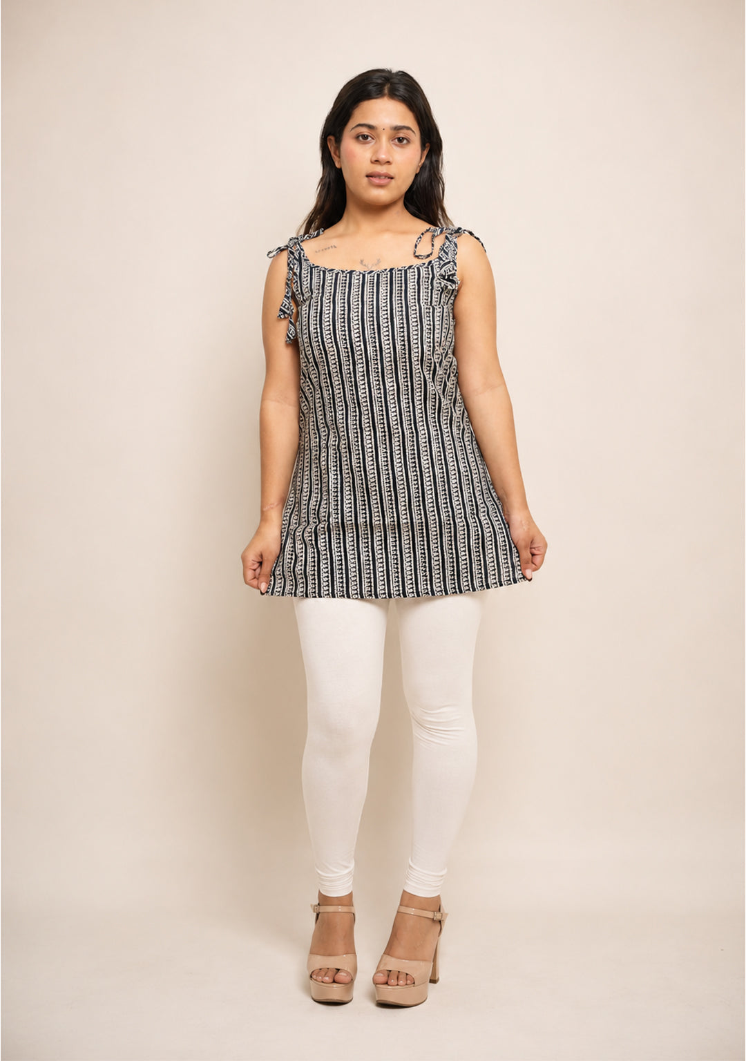 Mehira Indigo Printed Tie-Shoulder Short Kurti