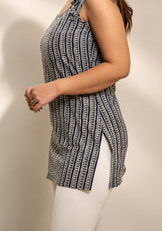Mehira Indigo Printed Tie-Shoulder Short Kurti