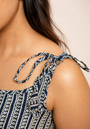 Mehira Indigo Printed Tie-Shoulder Short Kurti