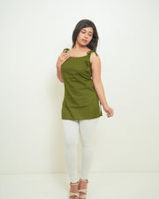 Mehira Olive Tie-Shoulder Polka Dot Short Kurti