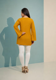 Rangini Mustard Bell-Sleeve Cotton Short Kurti