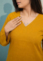 Rangini Mustard Bell-Sleeve Cotton Short Kurti