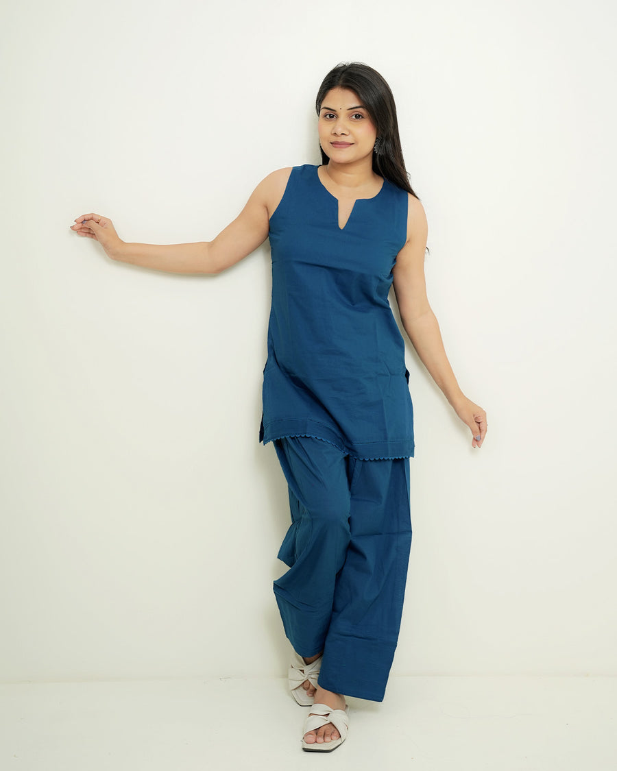 Neerja Peacock Blue Top & Farshi Salwar Co-ord Set