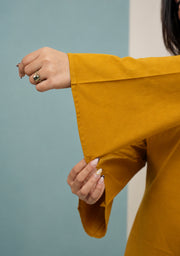 Rangini Mustard Bell-Sleeve Cotton Short Kurti