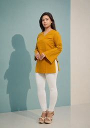 Rangini Mustard Bell-Sleeve Cotton Short Kurti