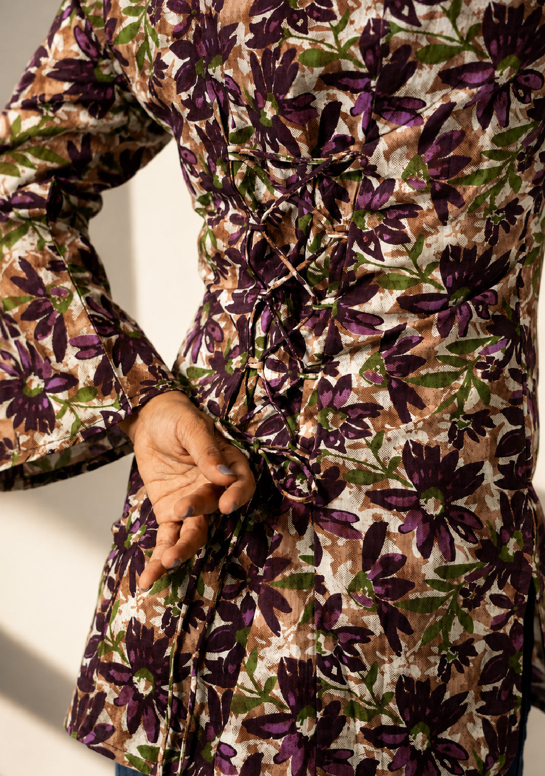 Gulnaar Purple Floral Square-Neck Short Kurti