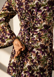 Gulnaar Purple Floral Square-Neck Short Kurti