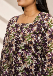 Gulnaar Purple Floral Square-Neck Short Kurti