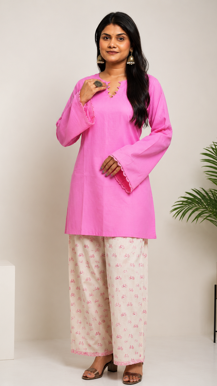 Gulabo Pink Bicycle Print Farshi Salwar Co-ord Set