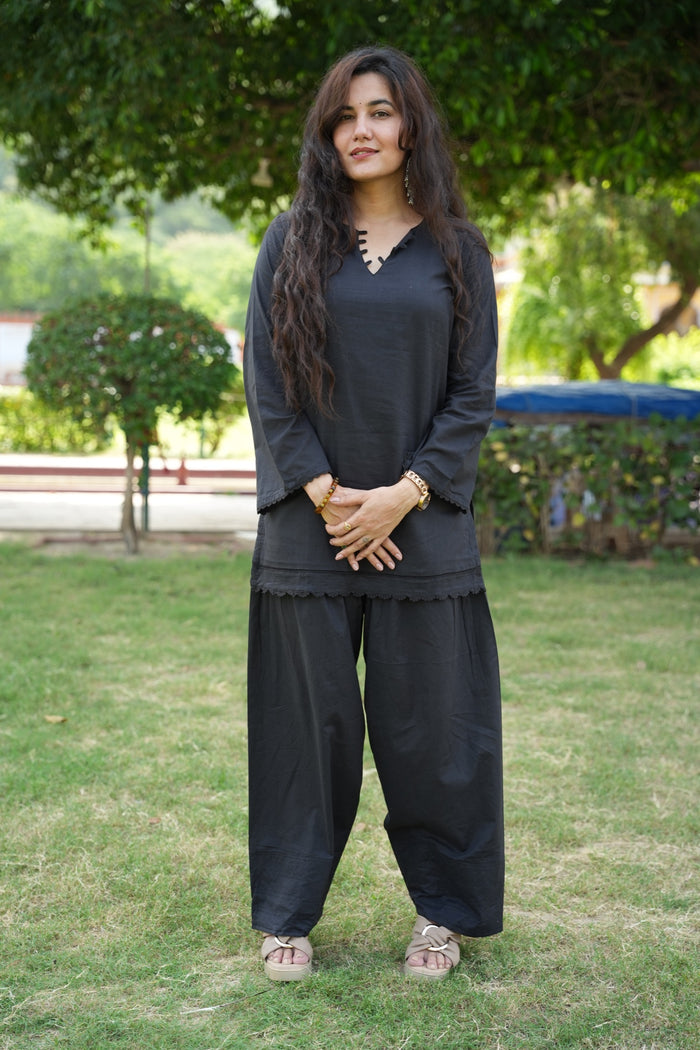Reva Black Loop-Neck Co-ord Set