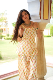 Gulnaar Ivory Floral Tie-Back Co-ord Set