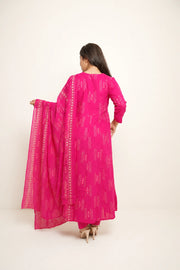 Gulnaar Rani pink printed Anarkali set with dupatta – full back view