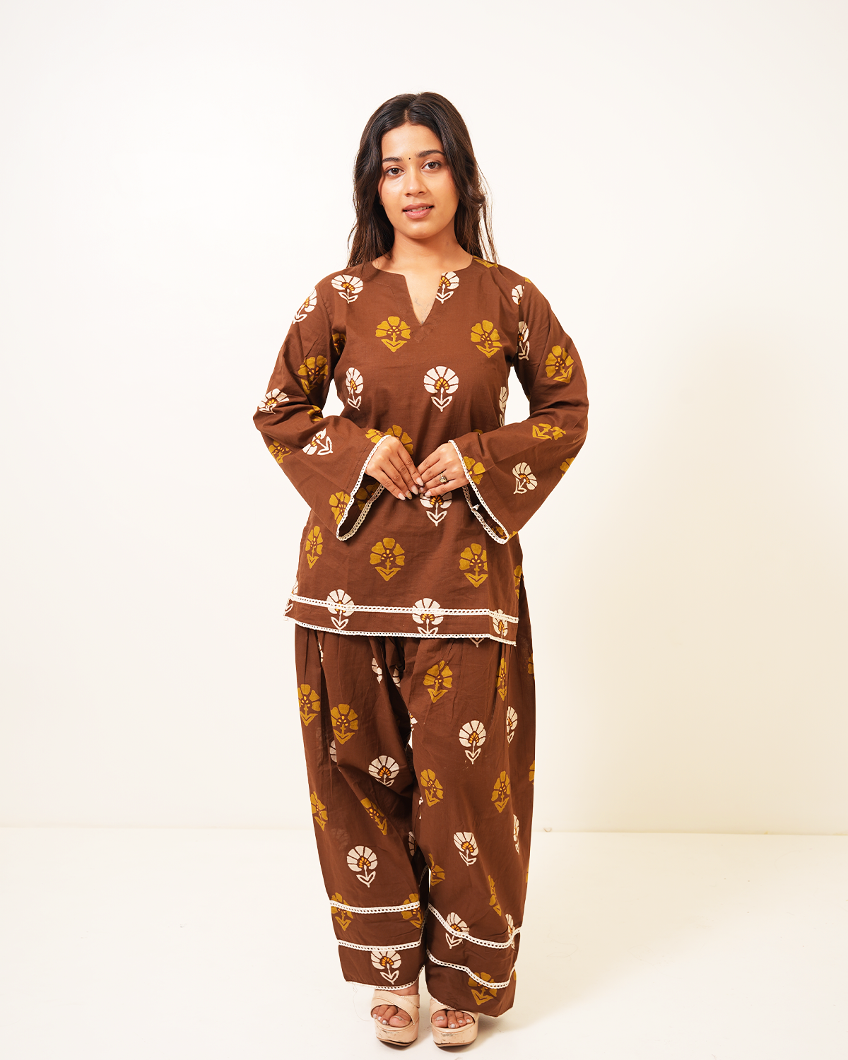 Mahira Cocoa Brown Floral Farshi Salwar Co-ord Set