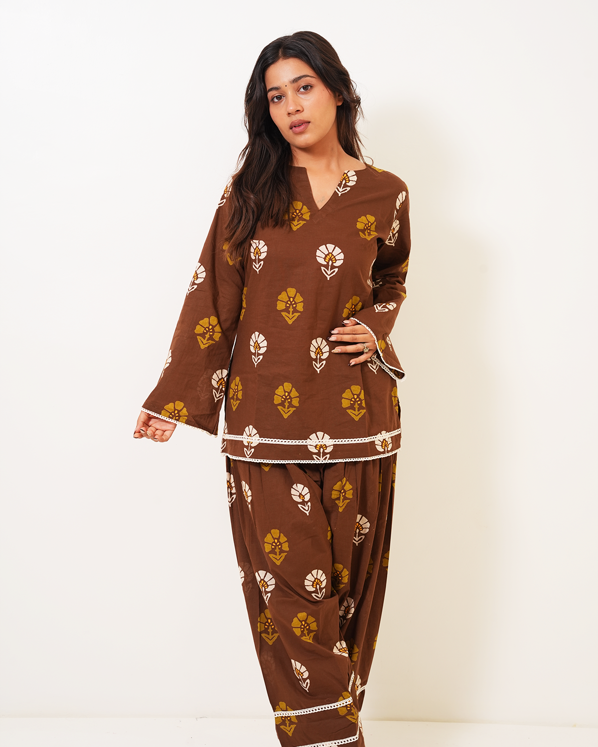 Mahira Cocoa Brown Floral Farshi Salwar Co-ord Set