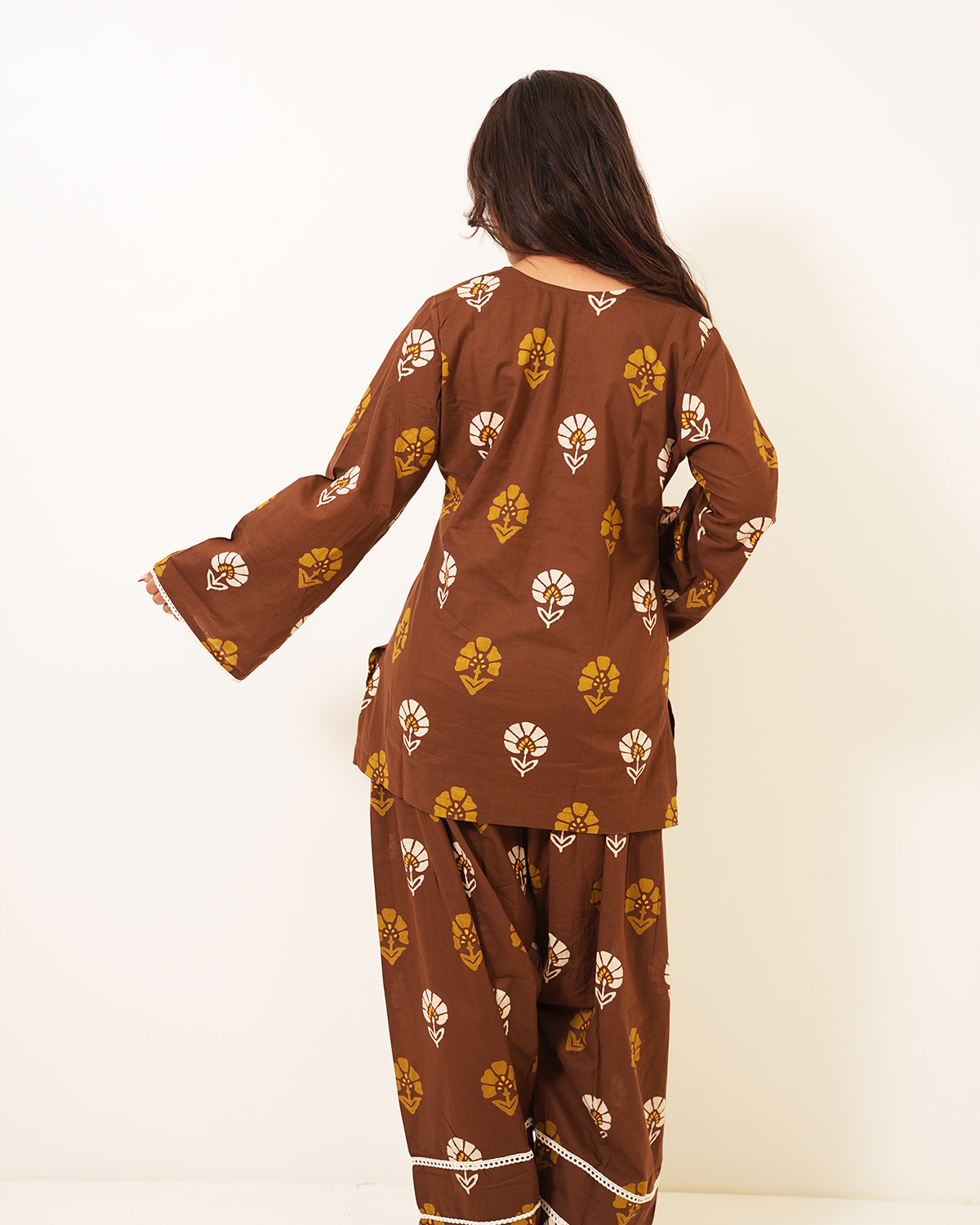 Mahira Cocoa Brown Floral Farshi Salwar Co-ord Set