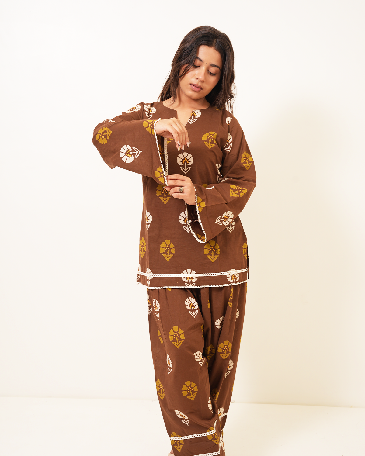 Mahira Cocoa Brown Floral Farshi Salwar Co-ord Set