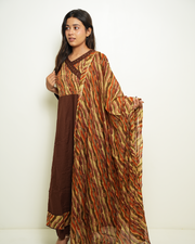 Vasudha Chocolate Brown Printed Anarkali Set with Dupatta