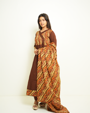 Vasudha Chocolate Brown Printed Anarkali Set with Dupatta