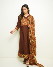 Vasudha Chocolate Brown Printed Anarkali Set with Dupatta