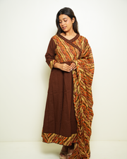 Vasudha Chocolate Brown Printed Anarkali Set with Dupatta