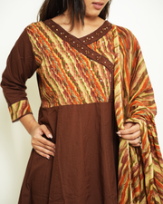 Vasudha Chocolate Brown Printed Anarkali Set with Dupatta