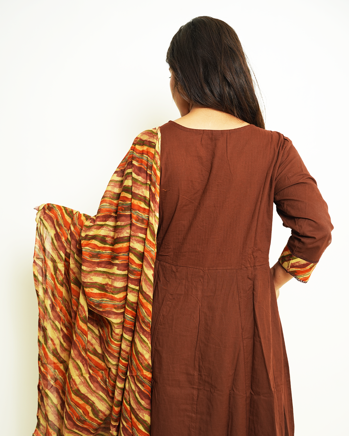 Vasudha Chocolate Brown Printed Anarkali Set with Dupatta