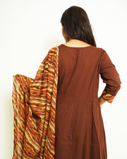 Vasudha Chocolate Brown Printed Anarkali Set with Dupatta