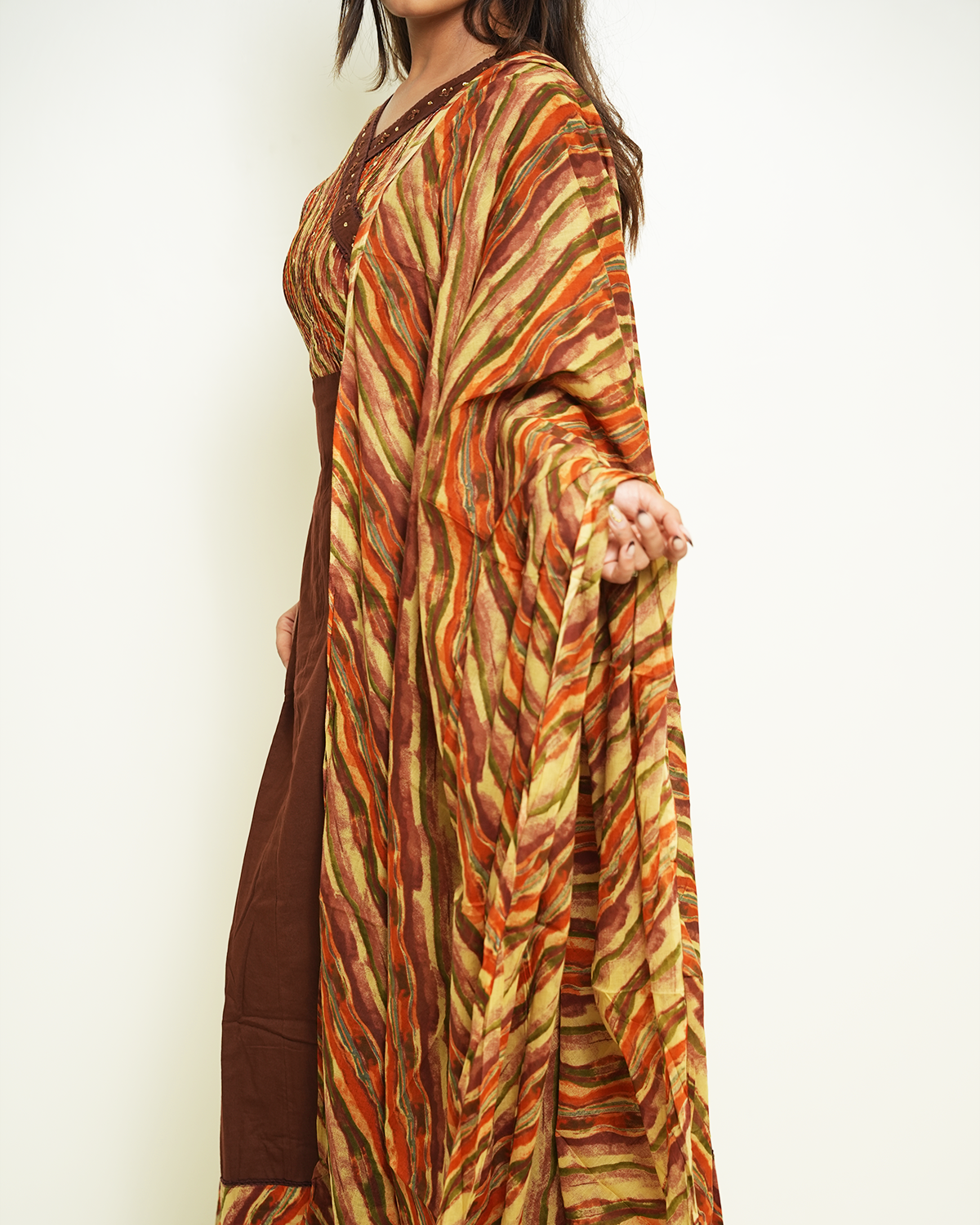 Vasudha Chocolate Brown Printed Anarkali Set with Dupatta